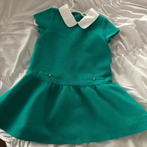 Janie and Jack girls green quilted dress size 5 white collar